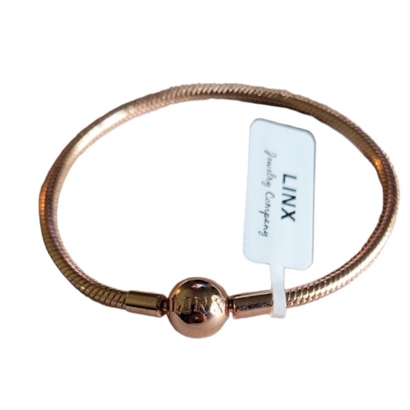 Linx 18K Rose Gold Smooth Snake Chain Charm Bracelet with Ball Clasp and Logo - Picture 4 of 10